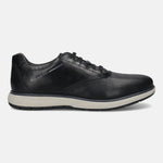 Men's Bugatti lifestyle black leather shoes with a round toe , a eva outsole , and laces fastening.