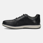 Men's Bugatti lifestyle black leather shoes with a round toe , a eva outsole , and laces fastening.
