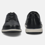 Men's Bugatti lifestyle black leather shoes with a round toe , a eva outsole , and laces fastening.