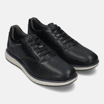 Men's Bugatti lifestyle black leather shoes with a round toe , a eva outsole , and laces fastening.