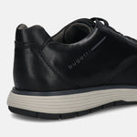 Men's Bugatti lifestyle black leather shoes with a round toe , a eva outsole , and laces fastening.