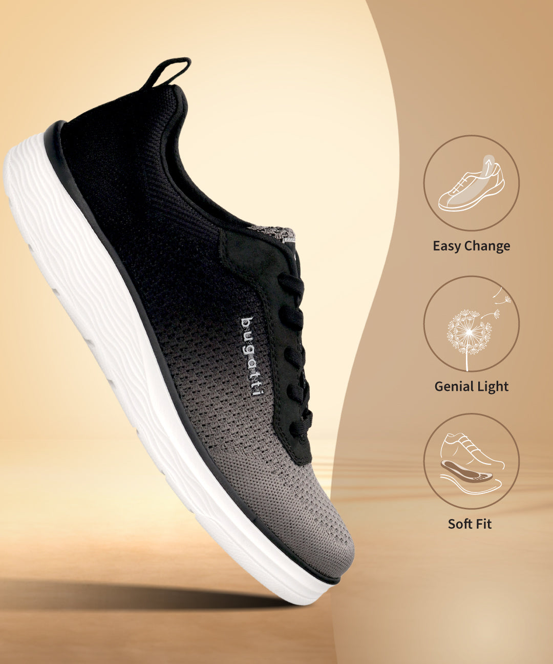 Side view of a Bugatti Astra sneaker in dark grey with a white sole.