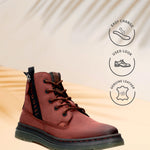 Bugatti Drake Bordo premium leather casual boots with brown laces and dark green soles.
