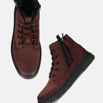 Bugatti Drake Bordo Premium Leather Comfort Casual Boots with lace-up closure and side zipper.
