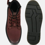 Bugatti Drake Bordo casual boot in premium leather, featuring a lace-up closure and patterned sole.
