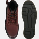 Bugatti Drake Bordo casual boot in premium leather, featuring a lace-up closure and patterned sole.
