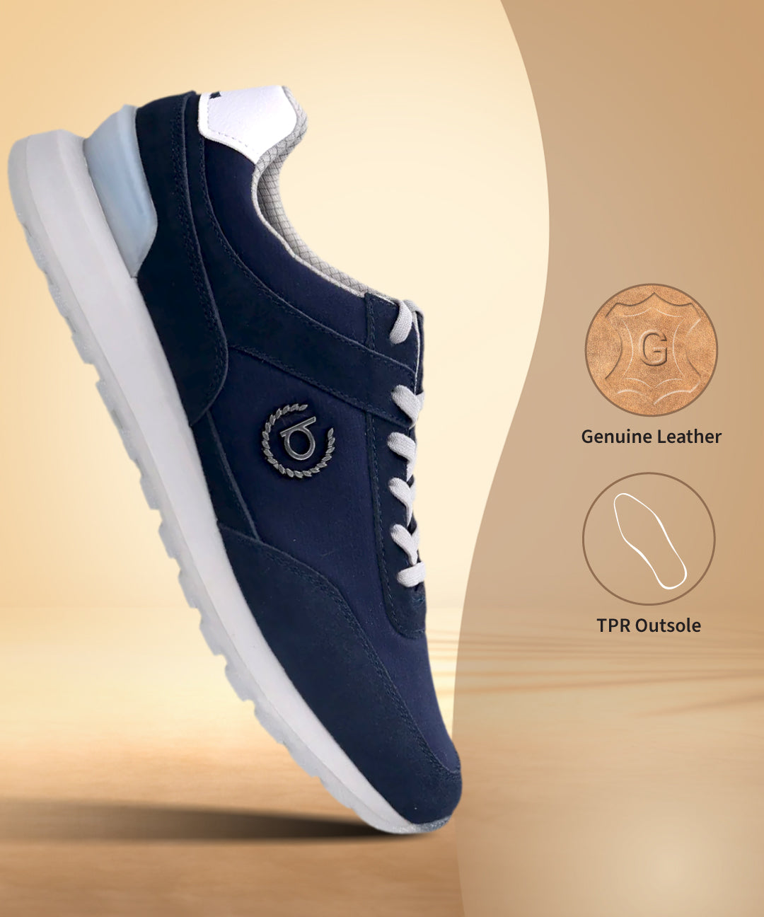 bugatti Atus comfort sneakers in dark blue, featuring white laces and sole, side view.
