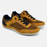 A yellow Men's bugatti Sneakers featuring a round plain toe, zero heels heel. Made from synthetic with a durable tpr outsole, this laces design offers both style and comfort.