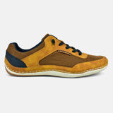 A yellow Men's bugatti Sneakers featuring a round plain toe, zero heels heel. Made from synthetic with a durable tpr outsole, this laces design offers both style and comfort.