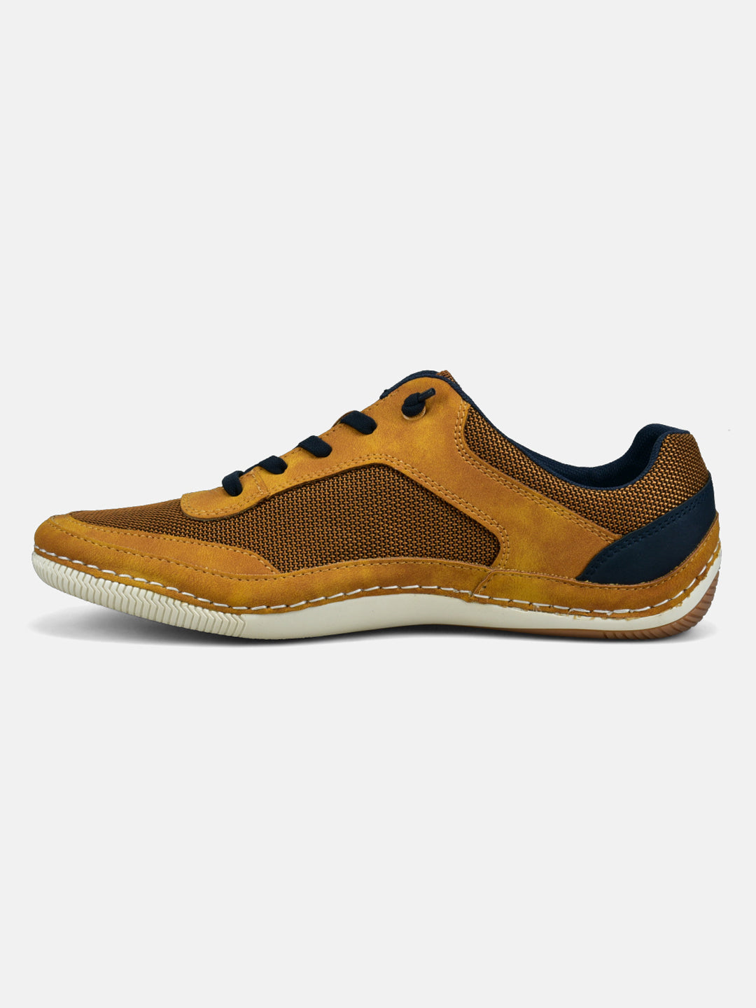 A yellow Men's bugatti Sneakers featuring a round plain toe, zero heels heel. Made from synthetic with a durable tpr outsole, this laces design offers both style and comfort.