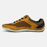 A yellow Men's bugatti Sneakers featuring a round plain toe, zero heels heel. Made from synthetic with a durable tpr outsole, this laces design offers both style and comfort.