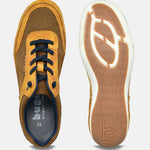 A yellow Men's bugatti Sneakers featuring a round plain toe, zero heels heel. Made from synthetic with a durable tpr outsole, this laces design offers both style and comfort.