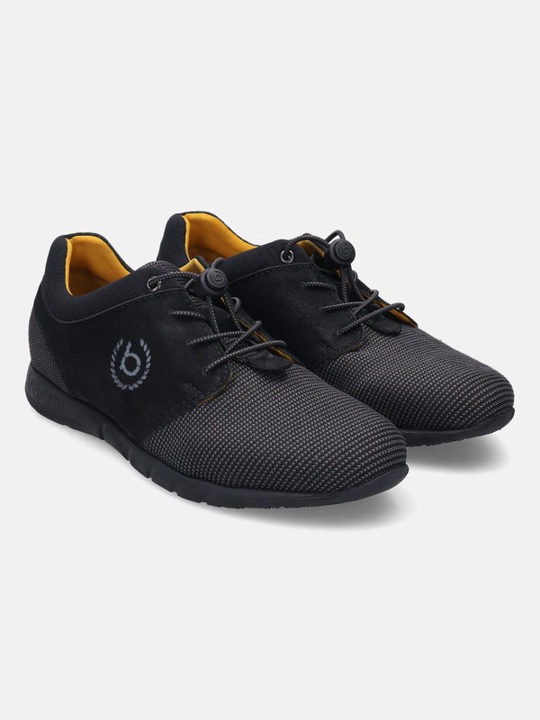A black Men's bugatti Sneakers featuring a round plain toe, zero heels heel. Made from textile with a durable eva outsole, this laces design offers both style and comfort.