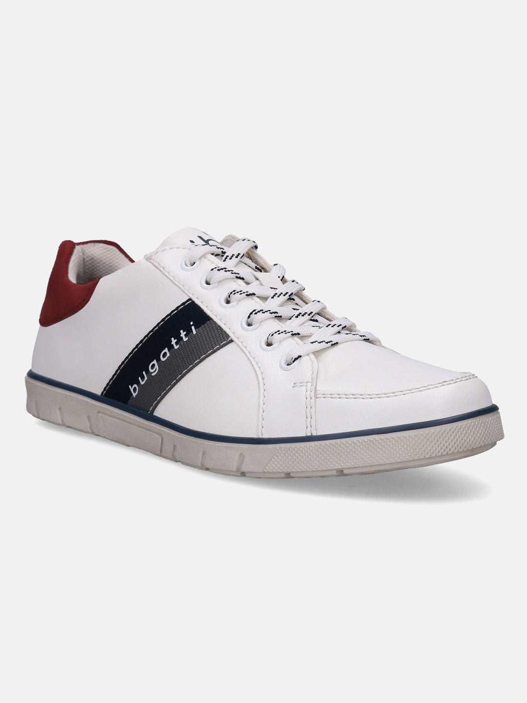 A white Men's bugatti Sneakers featuring a round plain toe, zero heels heel. Made from synthetic with a durable tpr outsole, this laces design offers both style and comfort.