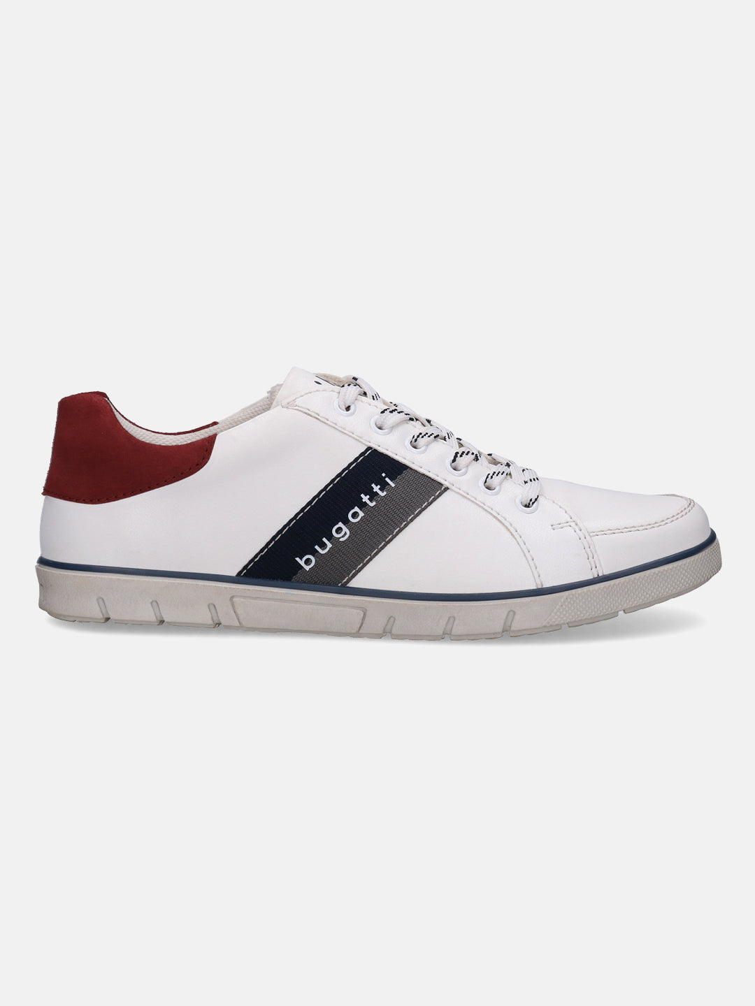 A white Men's bugatti Sneakers featuring a round plain toe, zero heels heel. Made from synthetic with a durable tpr outsole, this laces design offers both style and comfort.