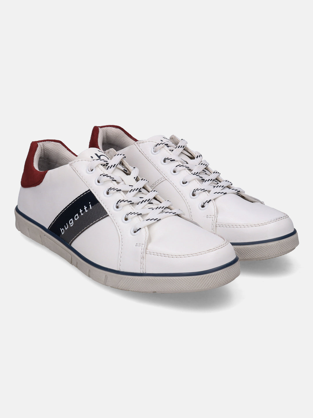 A white Men's bugatti Sneakers featuring a round plain toe, zero heels heel. Made from synthetic with a durable tpr outsole, this laces design offers both style and comfort.