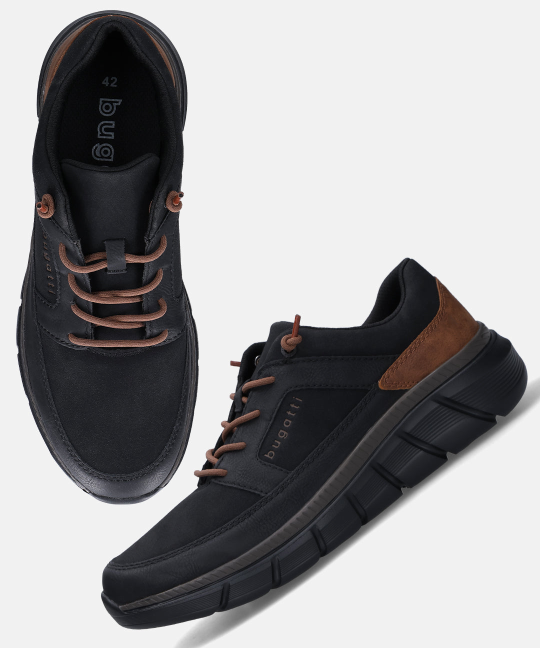 Bugatti Anaheim Black Comfort Sneakers top and side view