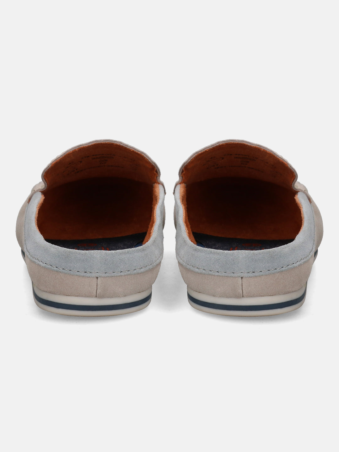 A white Men's bugatti Mules featuring a round plain toe, zero heels heel. Made from suede leather with a durable tpr outsole, this slip-on design offers both style and comfort.