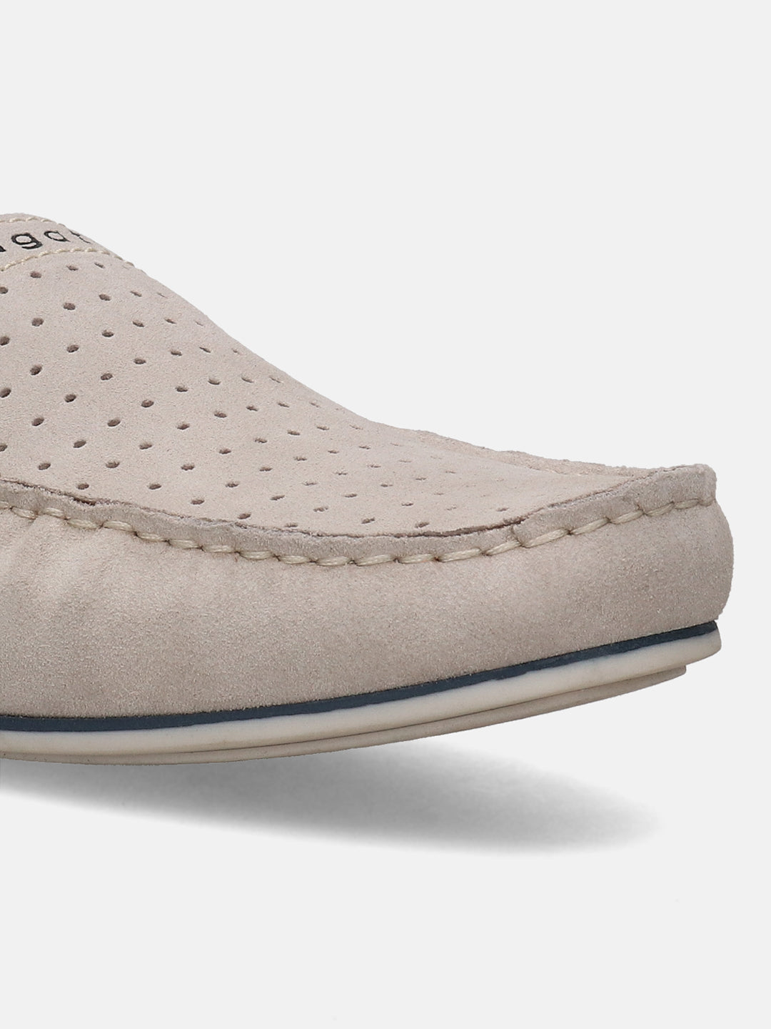 A white Men's bugatti Mules featuring a round plain toe, zero heels heel. Made from suede leather with a durable tpr outsole, this slip-on design offers both style and comfort.