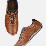 Men's Bugatti stitched cognac leather shoes with a round toe , a tpr outsole , and laces fastening.