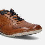 Men's Bugatti stitched cognac leather shoes with a round toe , a tpr outsole , and laces fastening.