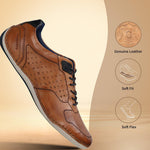 Men's Bugatti stitched cognac leather shoes with a round toe , a tpr outsole , and laces fastening.