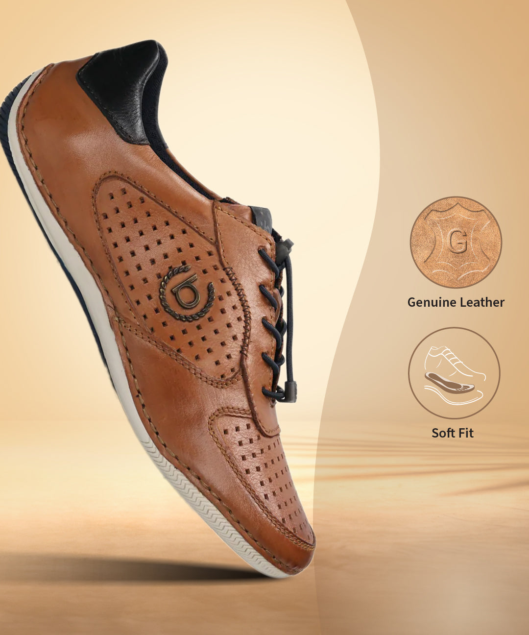 A cognac Men's bugatti Sneakers featuring a round toe plain toe, zero heels heel. Made from premium genuine leather with a durable sebs (block copolymer) outsole, this elastic design offers both style and comfort.