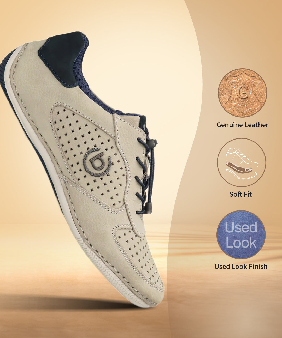 A grey Men's bugatti Sneakers featuring a round toe plain toe, zero heels heel. Made from premium genuine leather with a durable sebs (block copolymer) outsole, this elastic design offers both style and comfort.