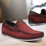 bugatti Chesley Dark Red Premium Leather Casual Slip-Ons