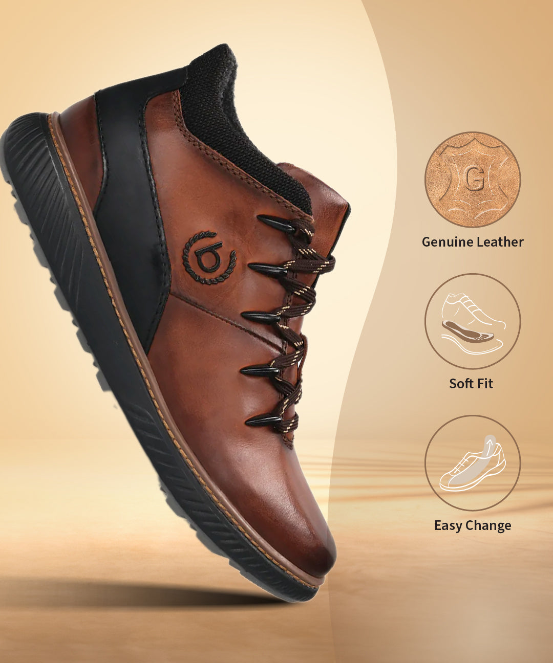 A brown Men's bugatti Sneakers featuring a round toe plain toe, zero heels heel, and a wide fit. Made from premium genuine leather with a durable tpr outsole, this zipper design offers both style and comfort.