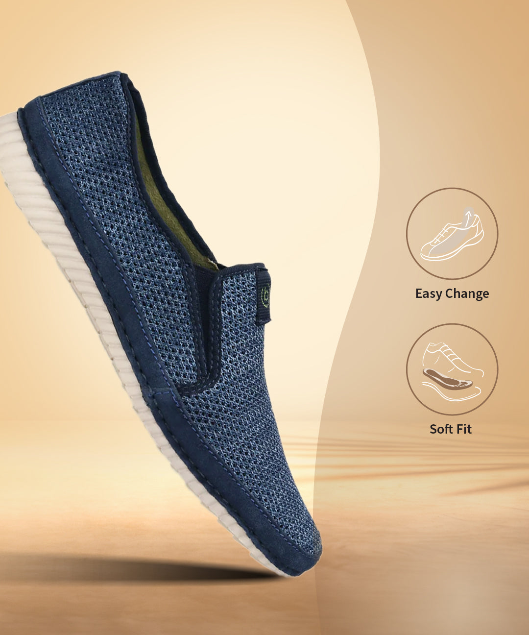 Blue slip-on casual shoe by bugatti with a textured upper and a white sole.