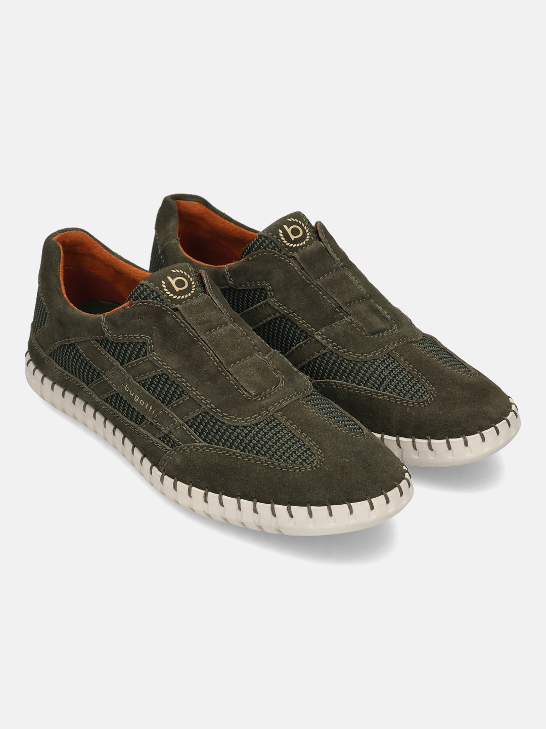Men's Bugatti stitched green leather shoes with a round toe , a rubber outsole.