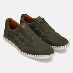 Men's Bugatti stitched green leather shoes with a round toe , a rubber outsole.