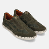 Men's Bugatti stitched green leather shoes with a round toe , a rubber outsole.