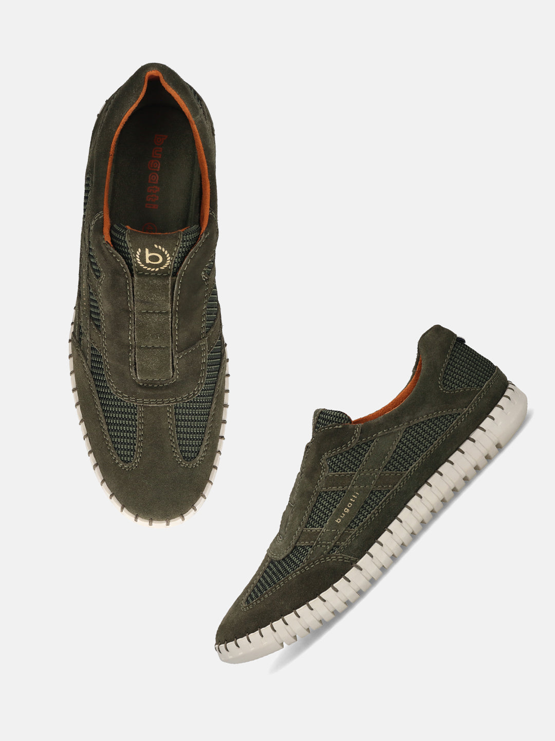 Men's Bugatti stitched green leather shoes with a round toe , a rubber outsole.