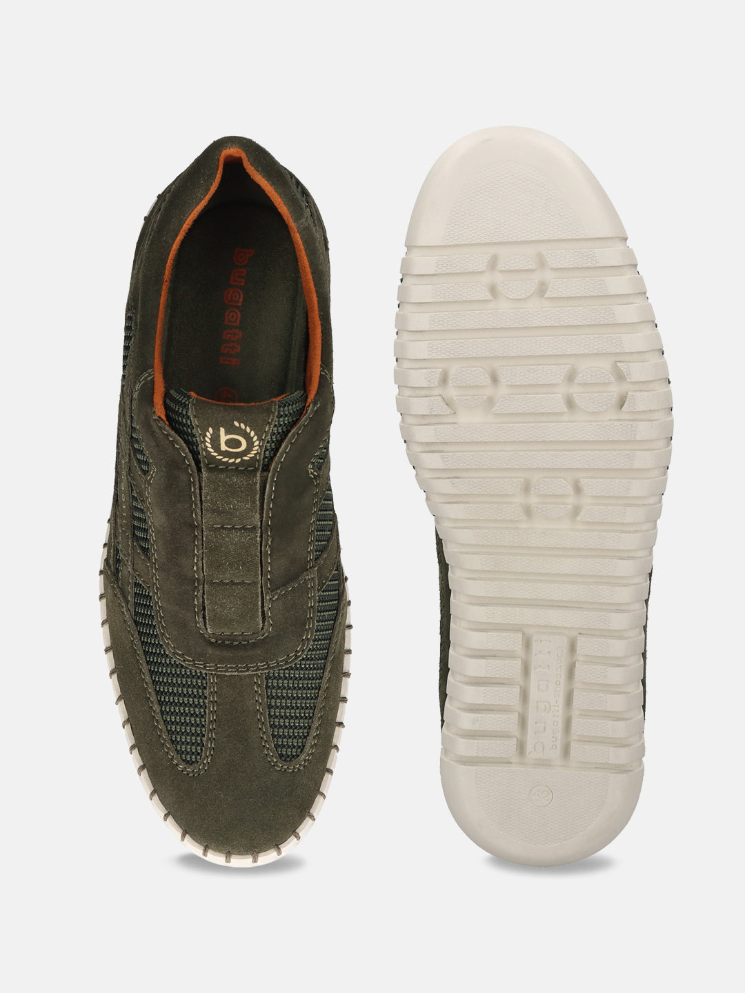 Men's Bugatti stitched green leather shoes with a round toe , a rubber outsole.