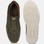 Men's Bugatti stitched green leather shoes with a round toe , a rubber outsole.
