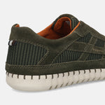Men's Bugatti stitched green leather shoes with a round toe , a rubber outsole.