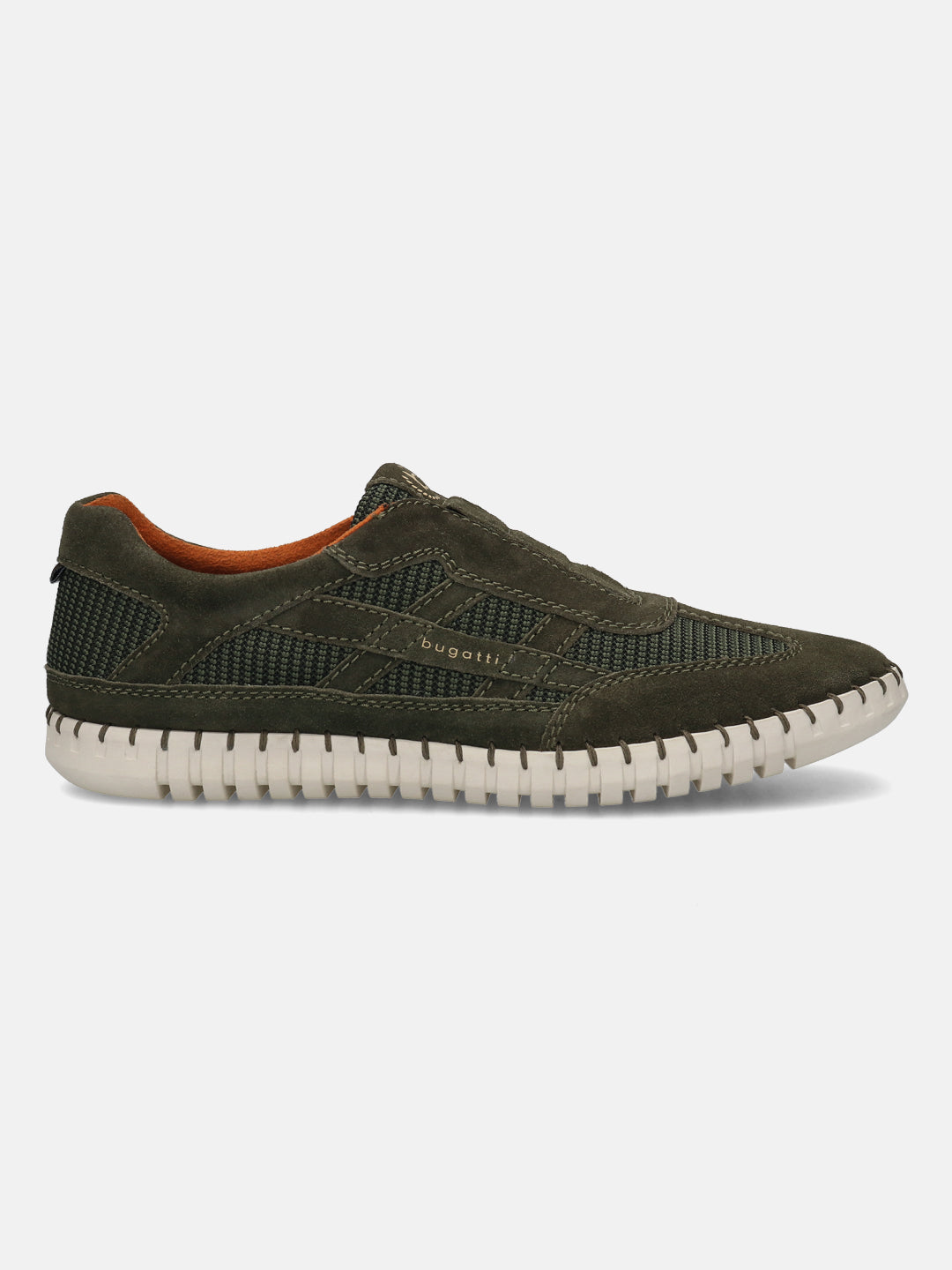 Men's Bugatti stitched green leather shoes with a round toe , a rubber outsole.