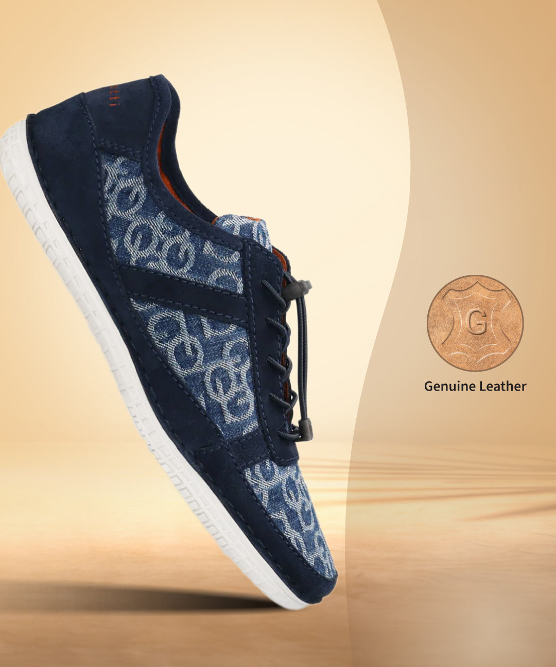 bugatti Bimini light blue comfort sneaker with a patterned upper and navy suede accents.
