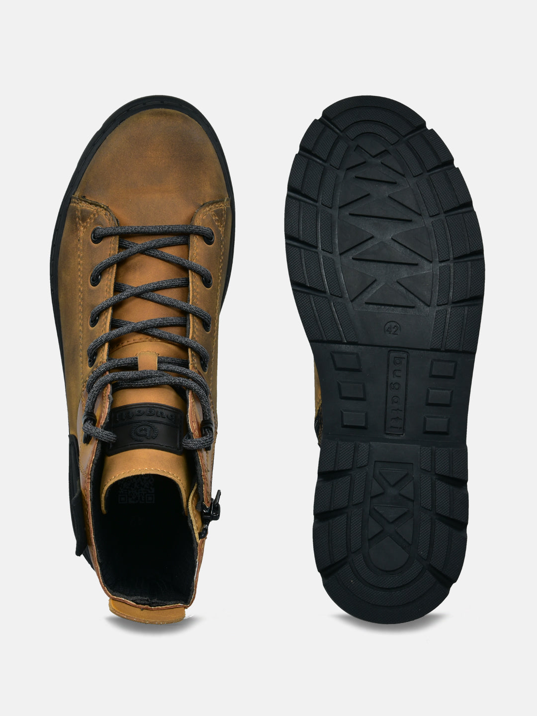 A yellow Men's bugatti Casual Boots featuring a round toe plain toe, zero heels heel. Made from synthetic with a durable tpr outsole, this laces design offers both style and comfort.
