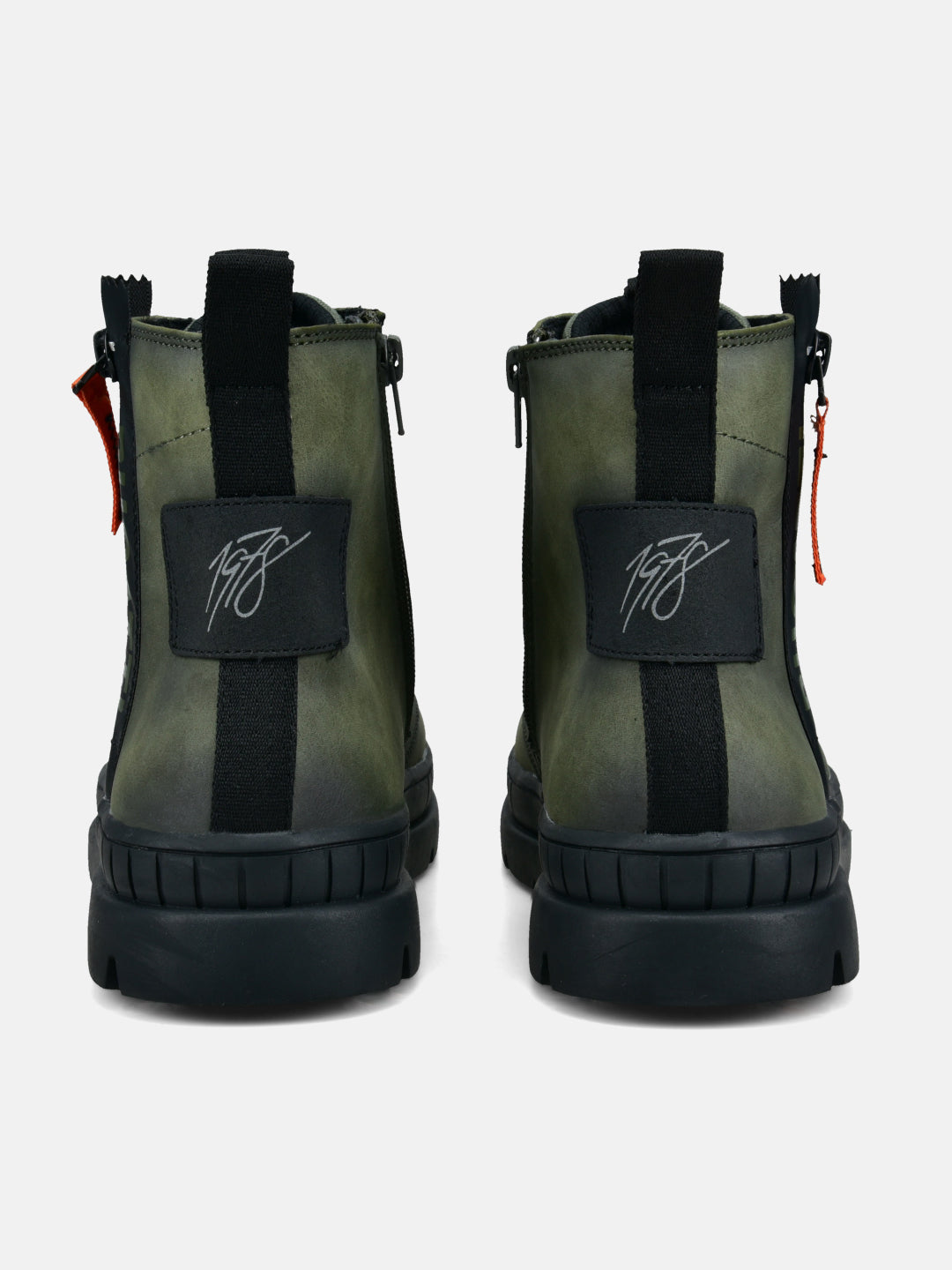 A green Men's bugatti Casual Boots featuring a round toe plain toe, zero heels heel. Made from synthetic with a durable tpr outsole, this zipper design offers both style and comfort.