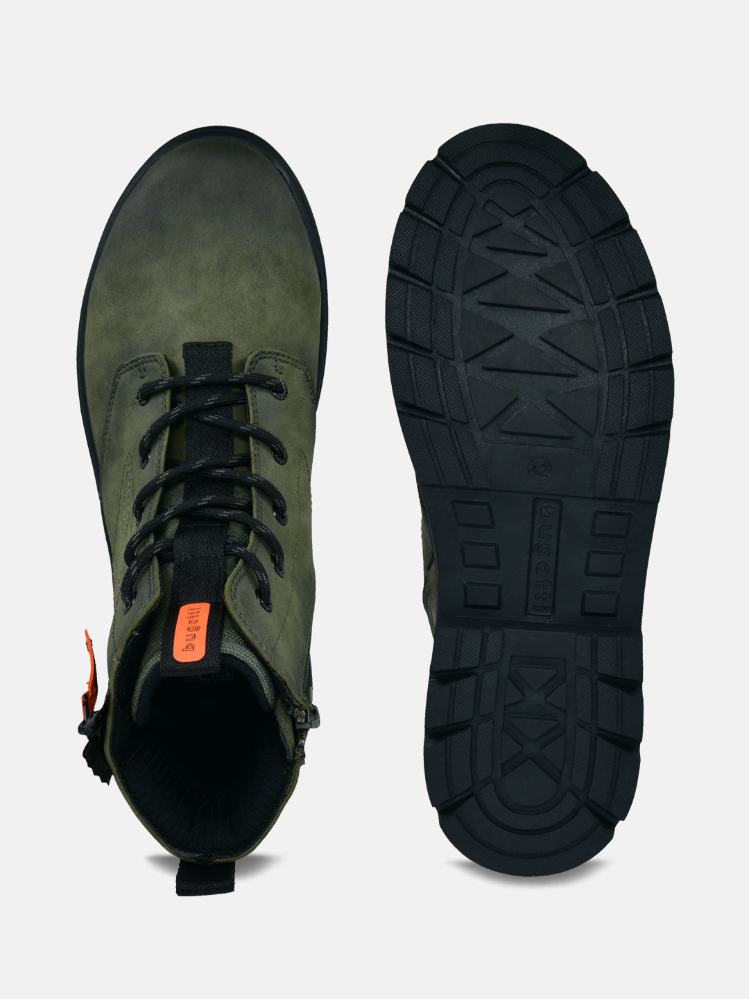 A green Men's bugatti Casual Boots featuring a round toe plain toe, zero heels heel. Made from synthetic with a durable tpr outsole, this zipper design offers both style and comfort.