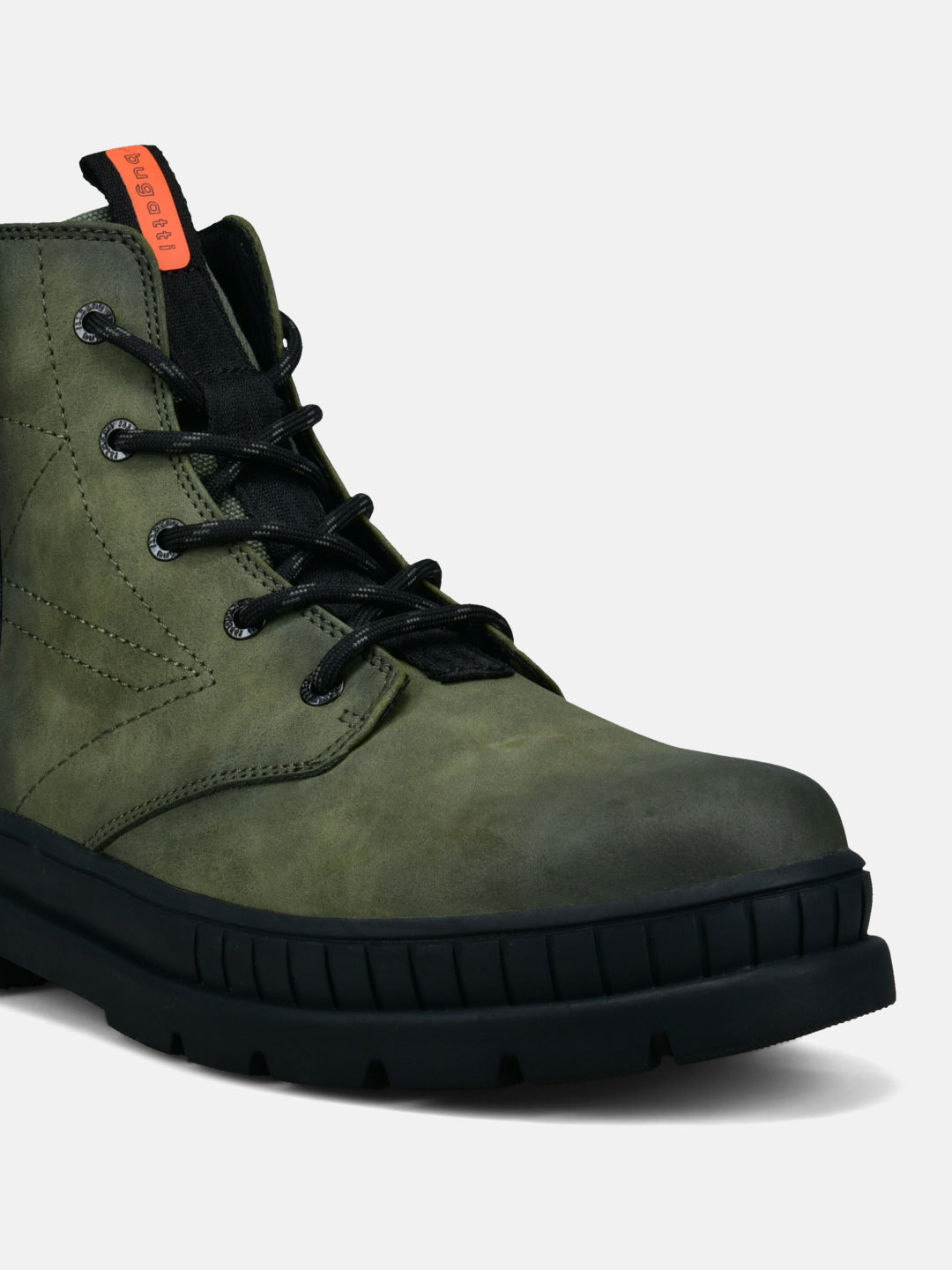 A green Men's bugatti Casual Boots featuring a round toe plain toe, zero heels heel. Made from synthetic with a durable tpr outsole, this zipper design offers both style and comfort.