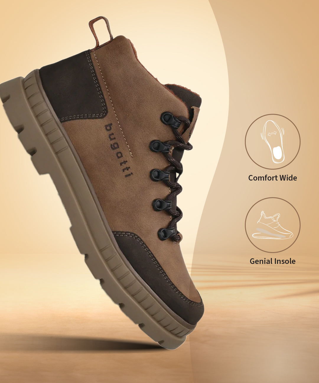 A cognac Men's bugatti Casual Boots featuring a round toe plain toe, stacked heel. Made from synthetic with a durable tpr outsole, this zipper design offers both style and comfort.