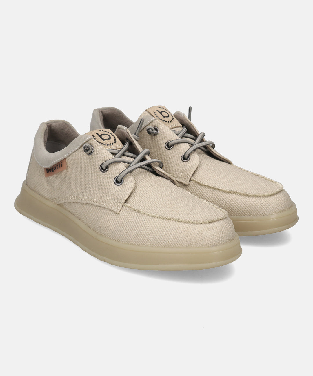 A beige Men's bugatti Sneakers featuring a round plain toe, zero heels heel. Made from textile with a durable tpr outsole, this laces design offers both style and comfort.