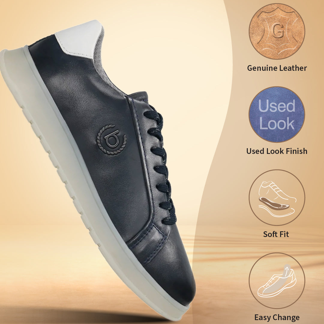 bugatti Fiero Dark Blue Premium Leather Comfort Sneakers – bugatti