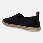 A blue Men's bugatti Espadriles featuring a round toe plain toe, zero heels heel. Made from suede leather with a durable tpr outsole, this slip-on design offers both style and comfort.