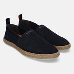 A blue Men's bugatti Espadriles featuring a round toe plain toe, zero heels heel. Made from suede leather with a durable tpr outsole, this slip-on design offers both style and comfort.