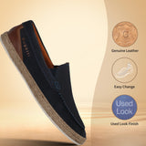 bugatti Spendril Dark Blue Premium Leather Casual Slip-Ons